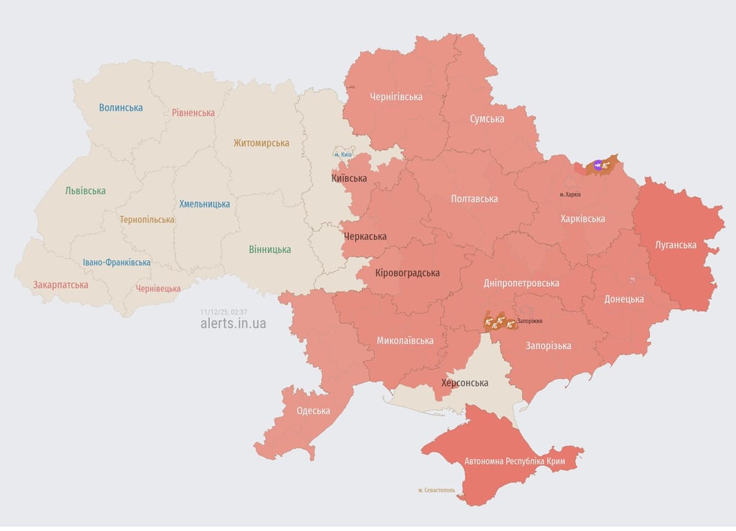 Повітряна тривога вночі 11 грудня 2025 року 