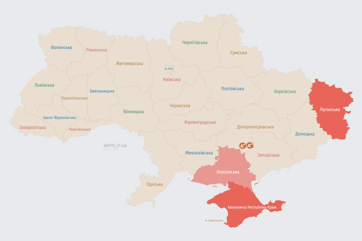 Мапа повітряних тривог в Україні сьогодні, 18 листопада