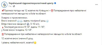 Погода в Києві 12 жовтня