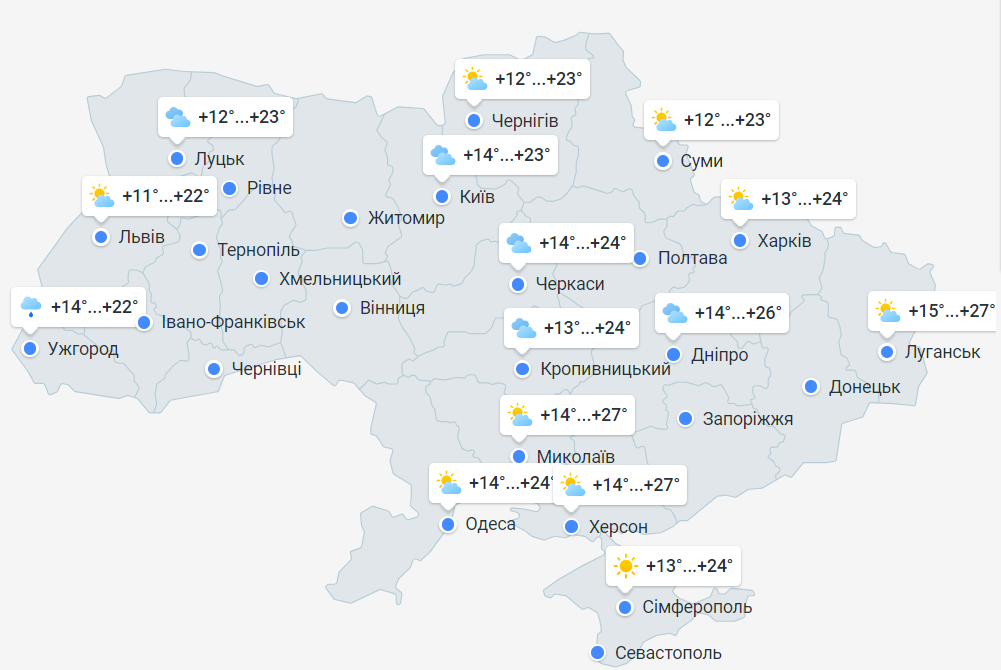 Погода в Украине 22 мая
