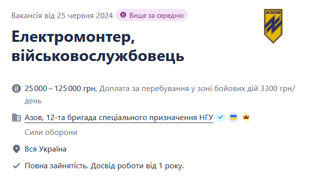 У полку "Азов" потрібні люди, що знаються в електрообладнанні — зарплата до 125 тисяч гривень - фото 1