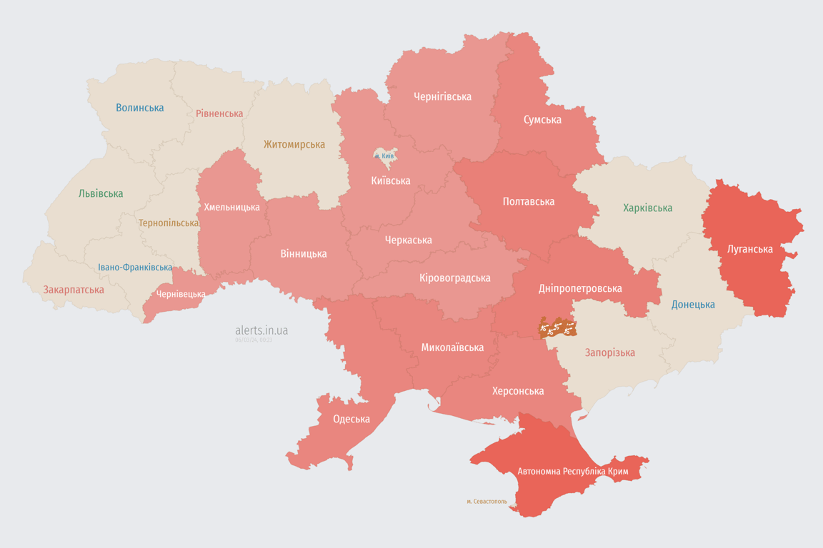 Мапа повітряних тривог в Україні сьогодні 6 березня