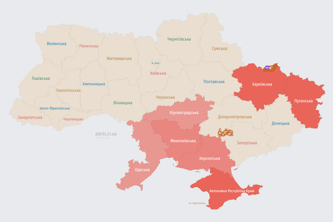 Повітряна тривога в Україні 31 травня 