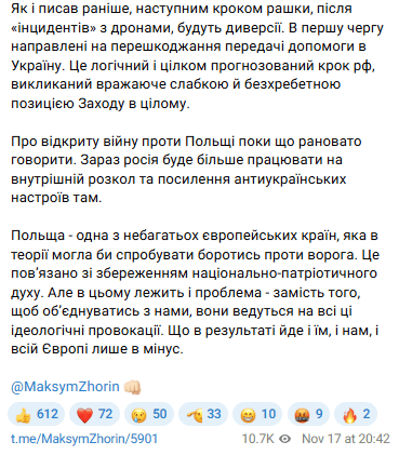 Жорін про диверсію у Польщі