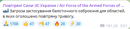 Загроза балістики вранці 18 січня 2025 року