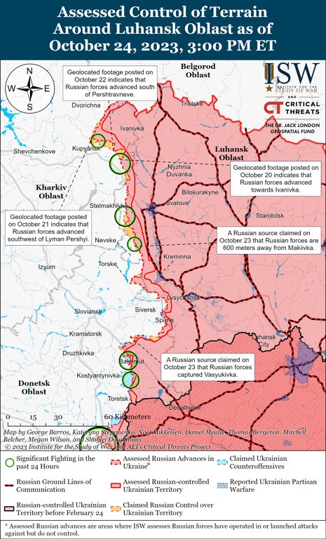 Карта бойових дій в Луганській області від ISW