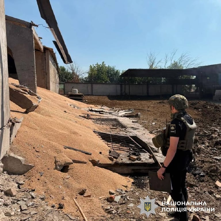 Поліцейський оглядає наслідки атаки на Харківщині