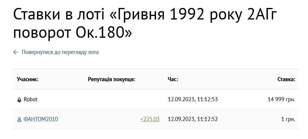 Цена за монету 1 грн 1992 года стартовала с 1 грн