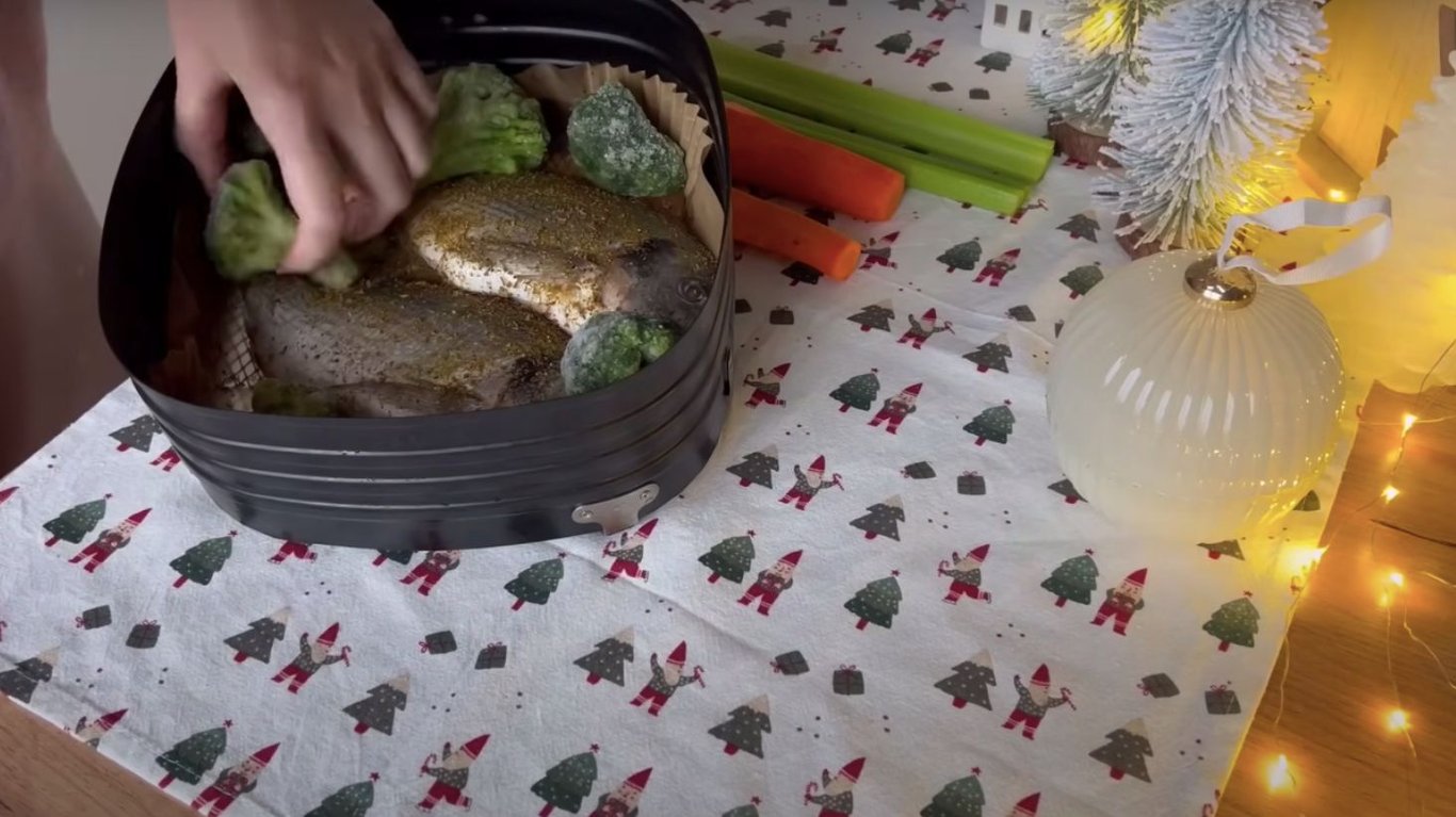 сибас с овощами