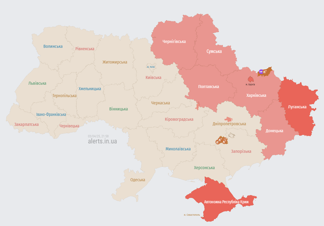 Карта повітряних тривог 3 квітня