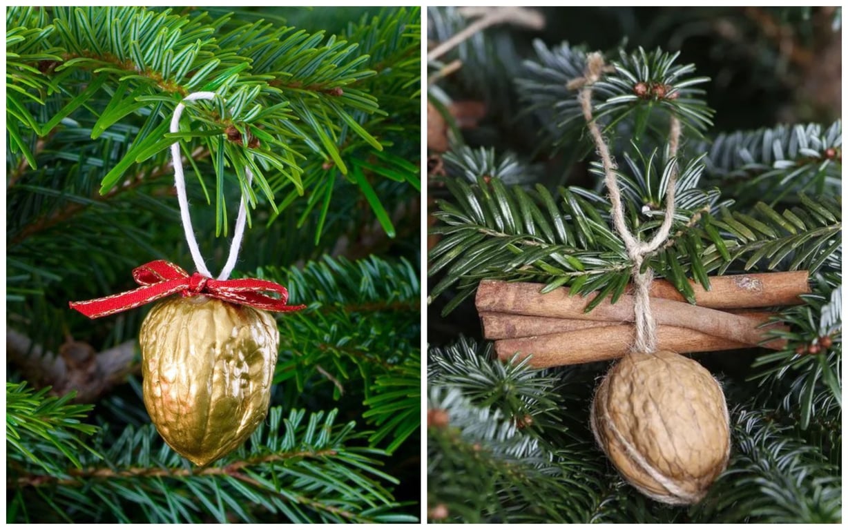 Как сделать елочные украшения из орехов