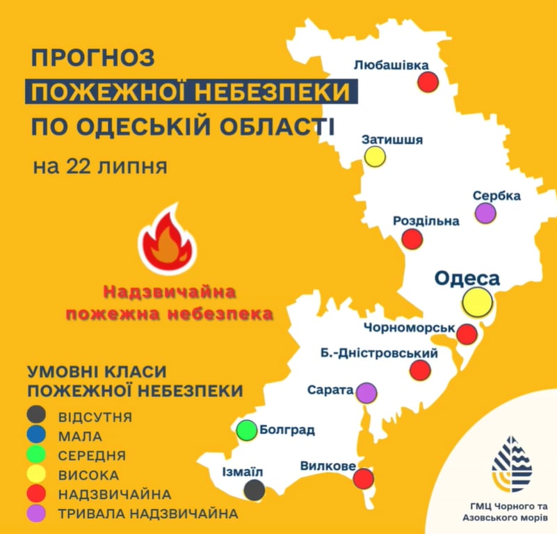 Пожежна небезпека на 22 липня Одещина