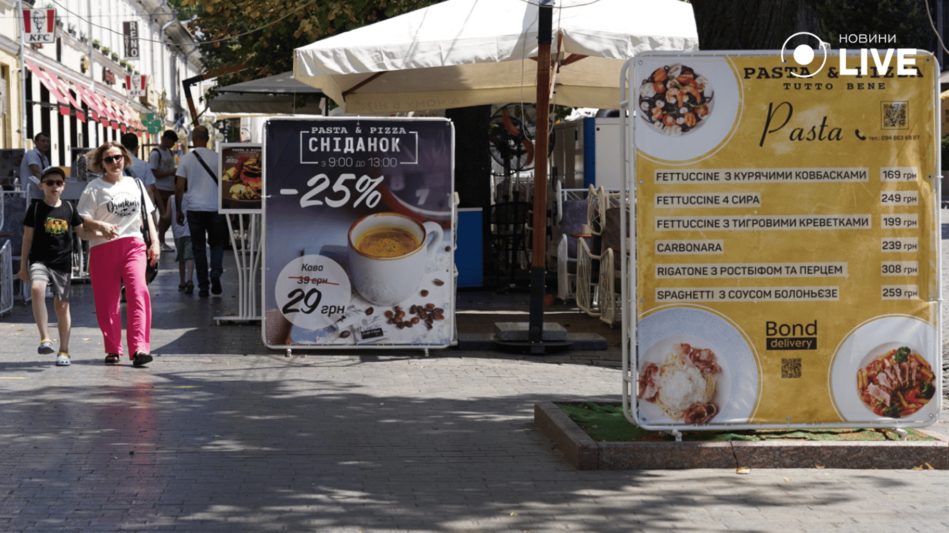 Вартість страв в італійському ресторані на Дерибасівській. Фото: Новини.LIVE