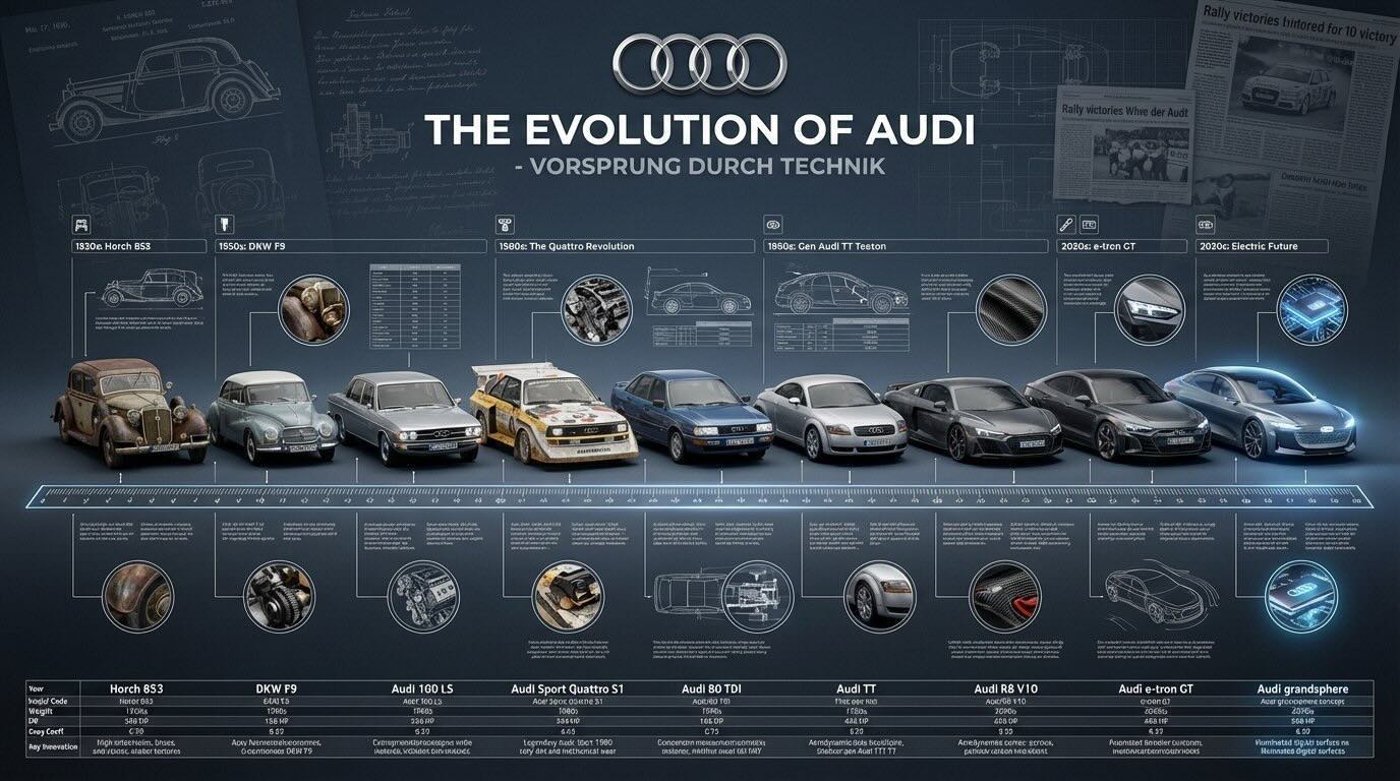 Эволюция автомобилей Audi в Nano Banana