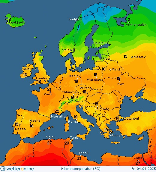 Карта температур 3 квітня 2025 року