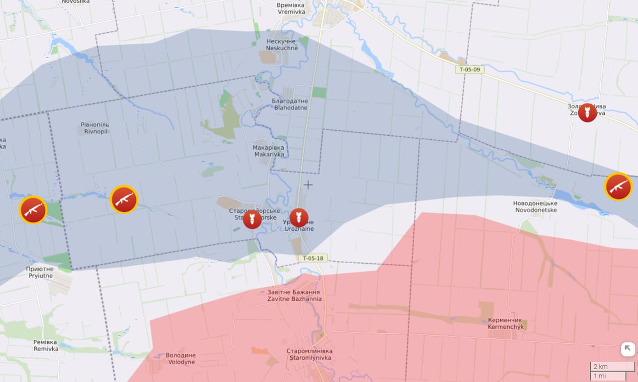 Карта бойових дій на Бердянському напрямку від Liveuamap