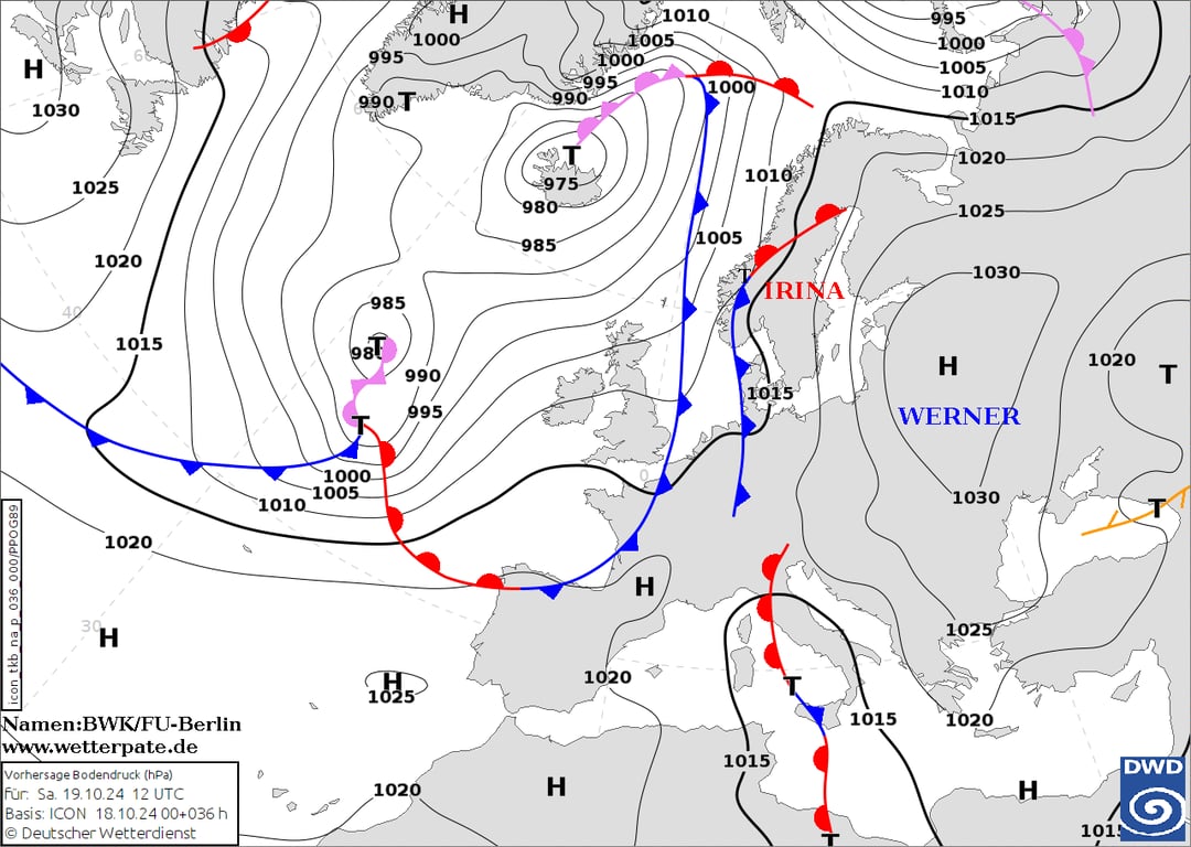 Карта атмосферных фронтів. Фото: Wetterpade
