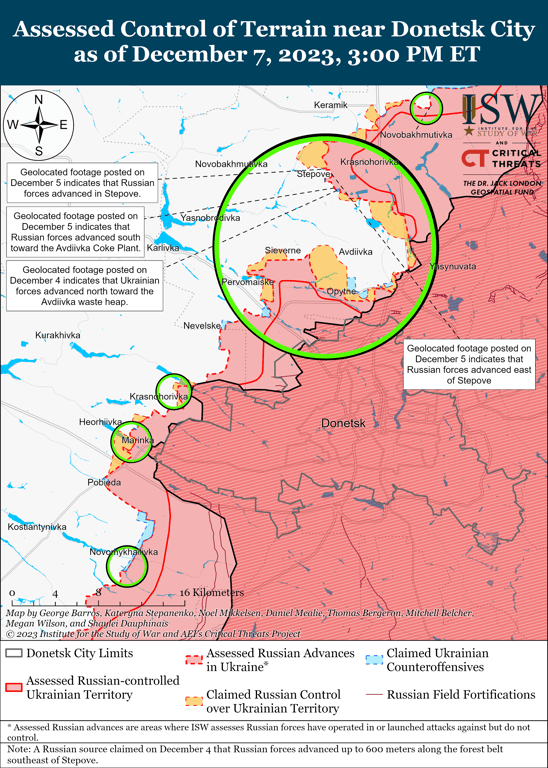 Карта бойових дій на Авдіївському напрямку від ISW
