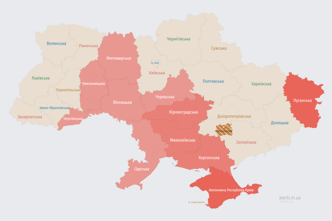 Мапа повітряних тривог в Україні сьогодні 19 вересня