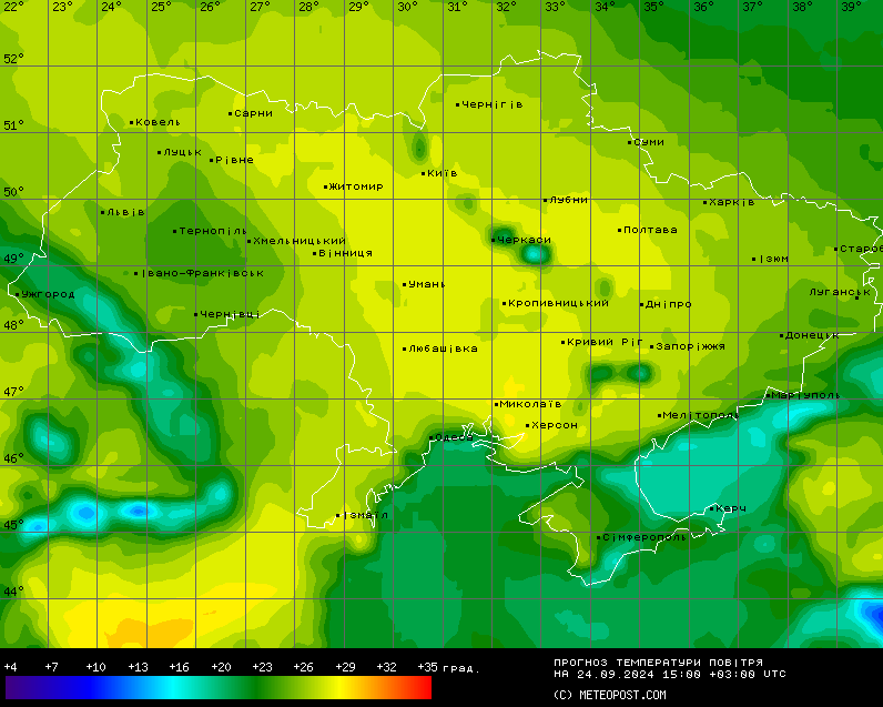 Карта температур. Фото: Метеопост