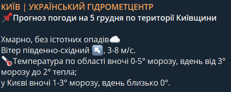 Погода в Києві 5 грудня
