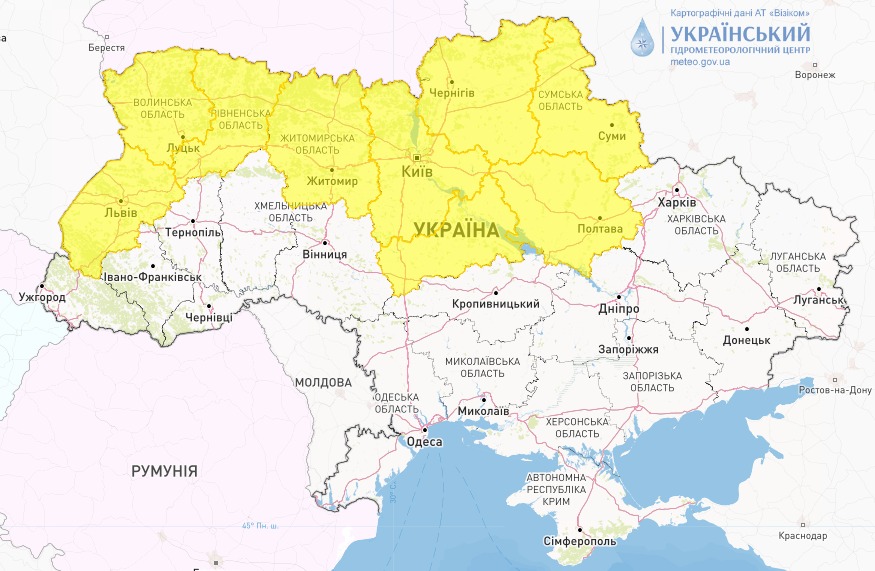 Карта опасных погодных явлений в Украине сегодня, 25 октября, от Укргидрометцентра