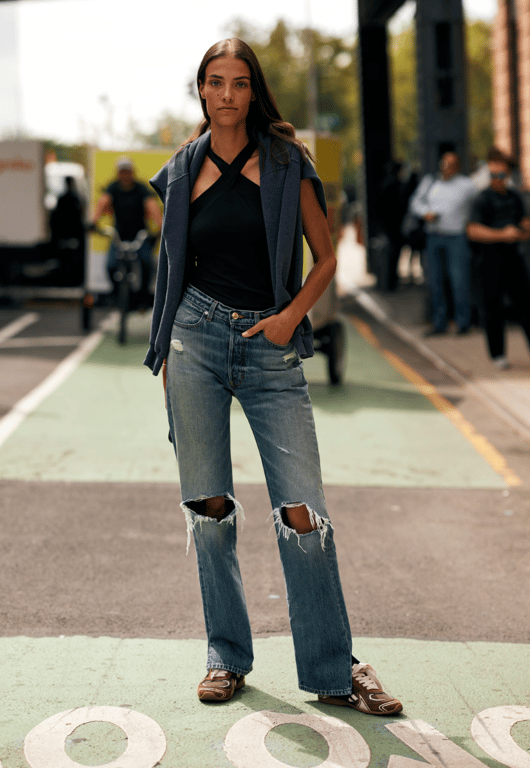 Ripped jeans can be part of various looks