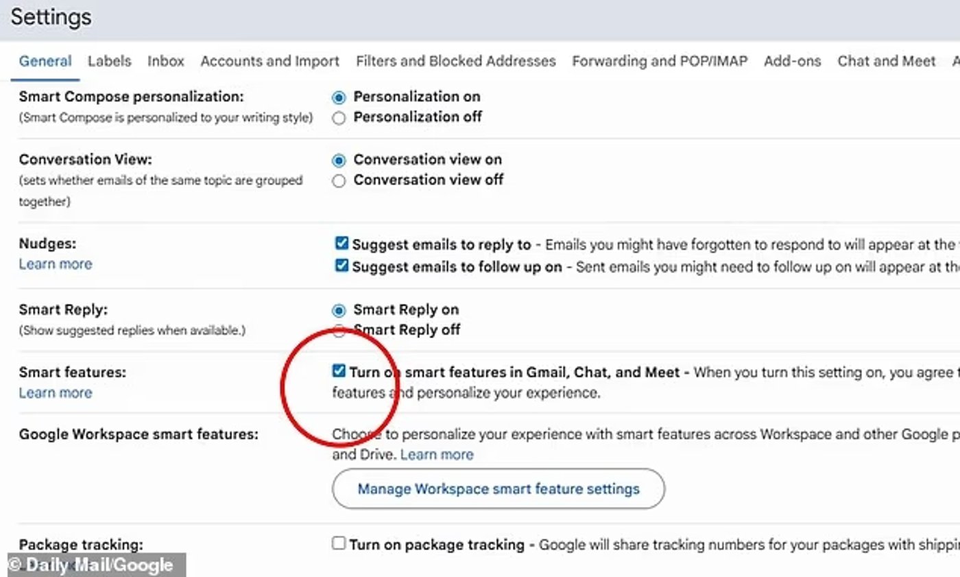 Выключение умных функций Gmail