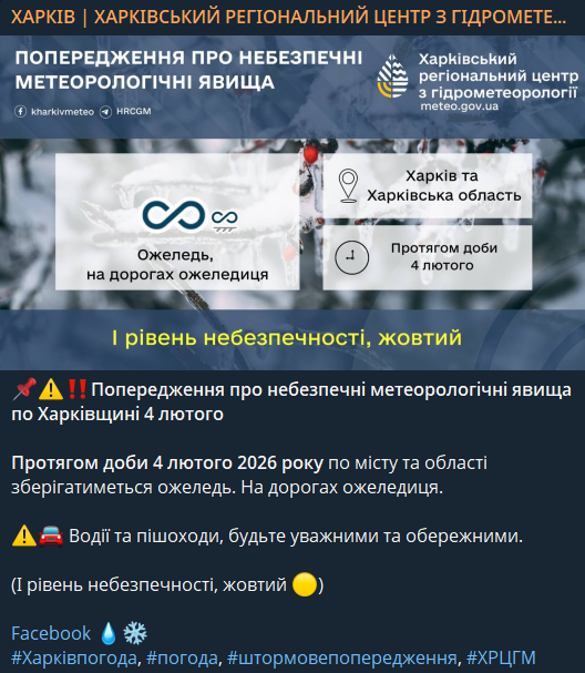 Якою буде погода у Харкові 4 лютого