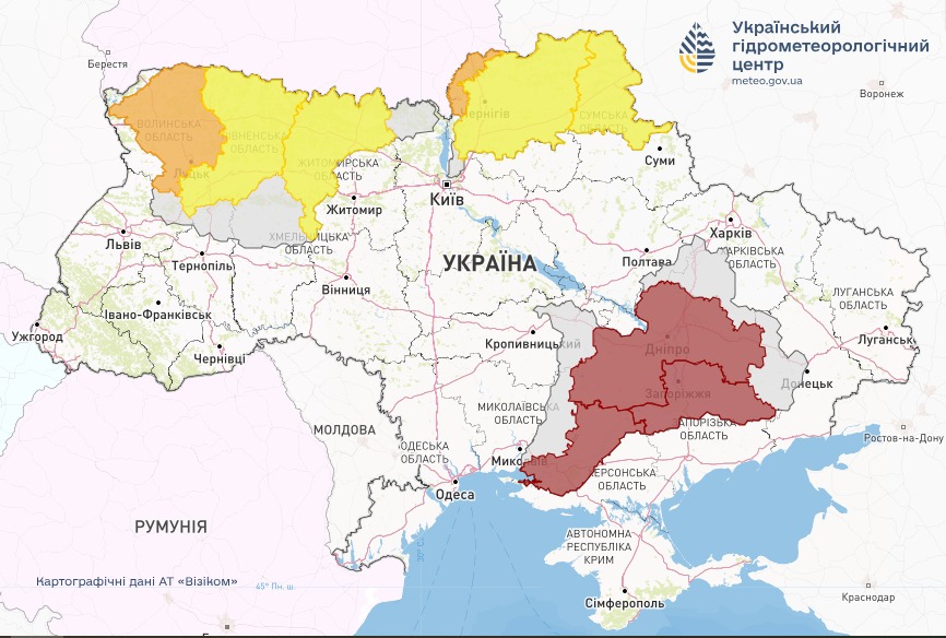 Карта подтоплений в Украине в среду сегодня, 21 февраля, от Укргидрометцентра