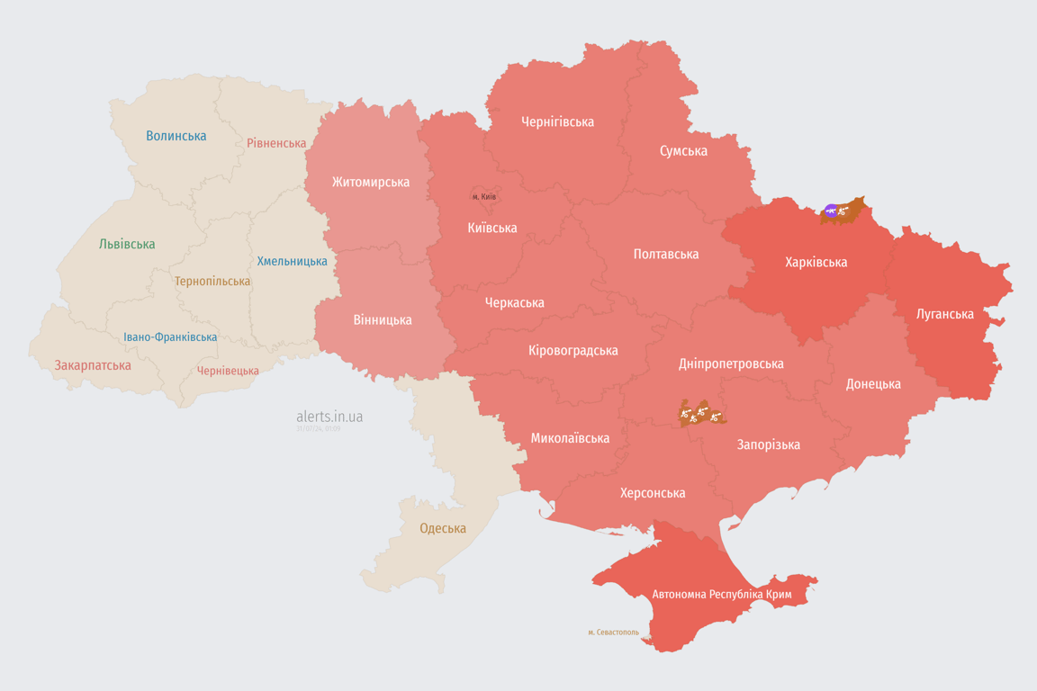 Повітряна тривога через атаку ударних дронів 31 липня