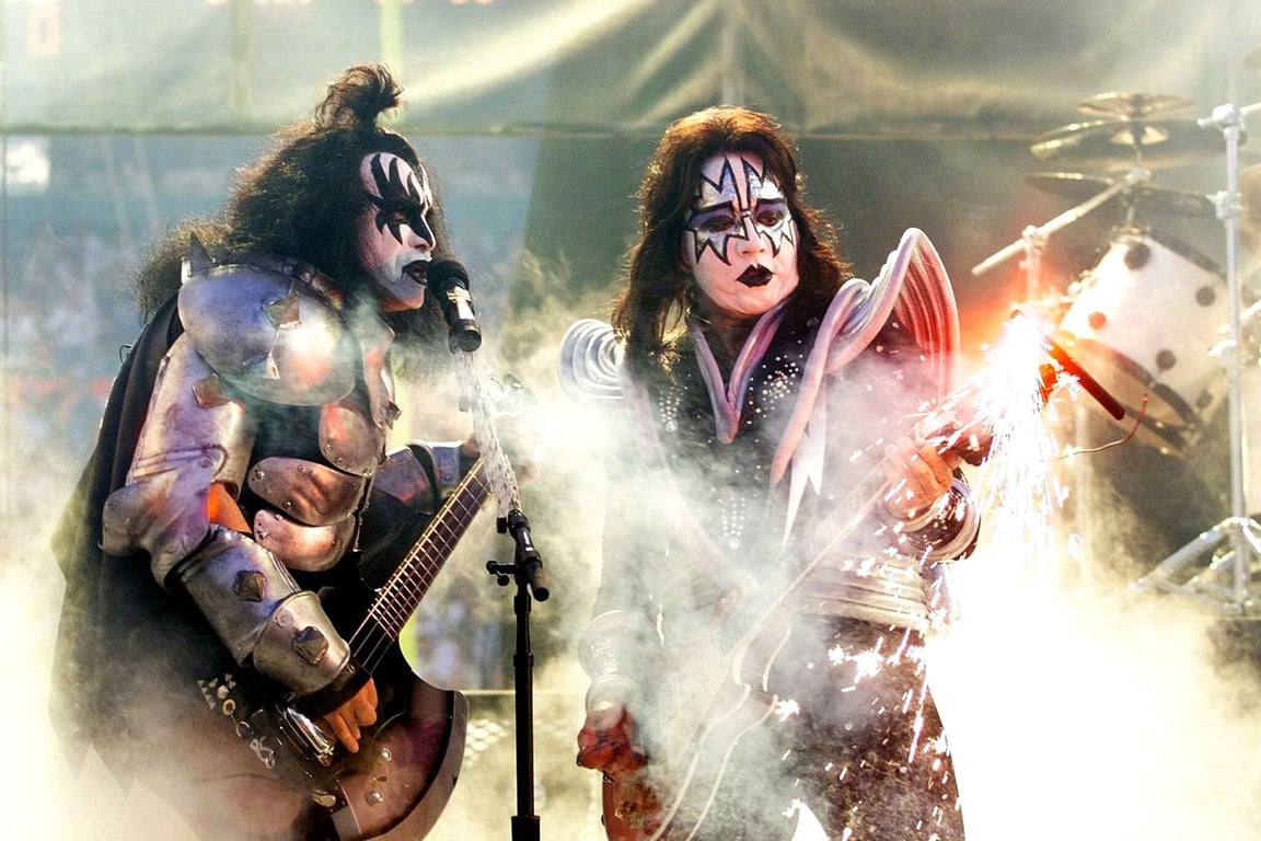 Kiss during the halftime show of the Super Bowl in Miami in 1999