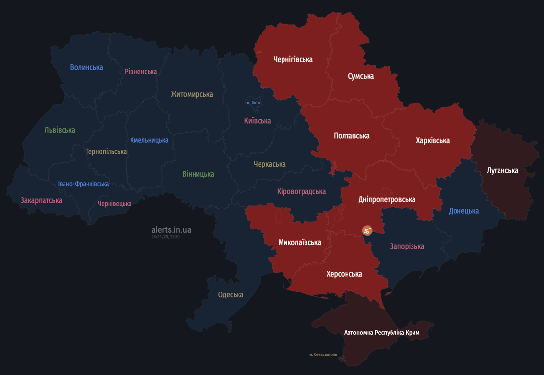 Мапа тривог в Україні