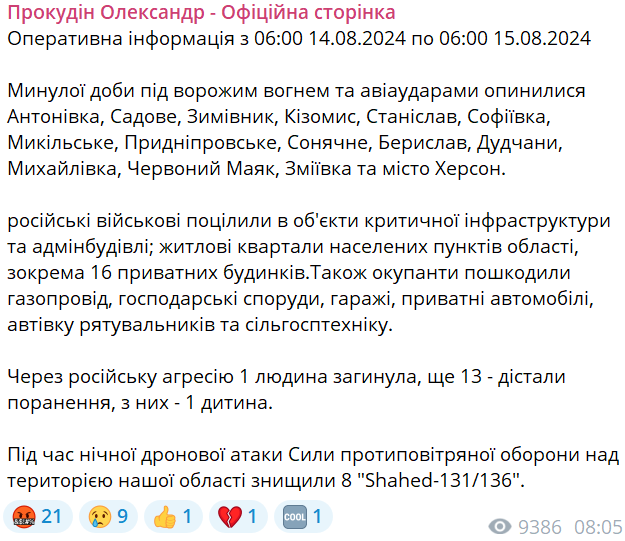 Один человек погиб и более десятка ранены в результате обстрелов Херсонщины - фото 1