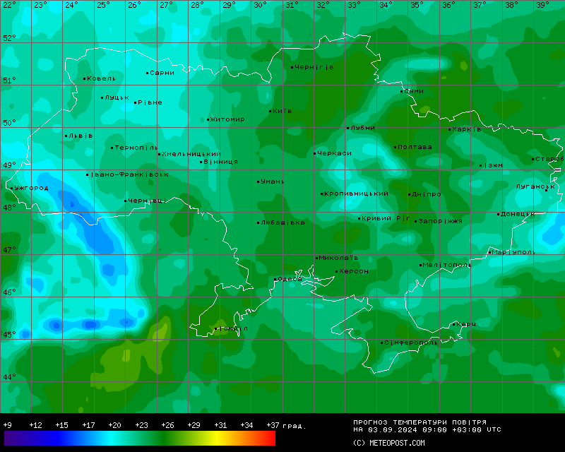Карта температур в Украине на 3 августа