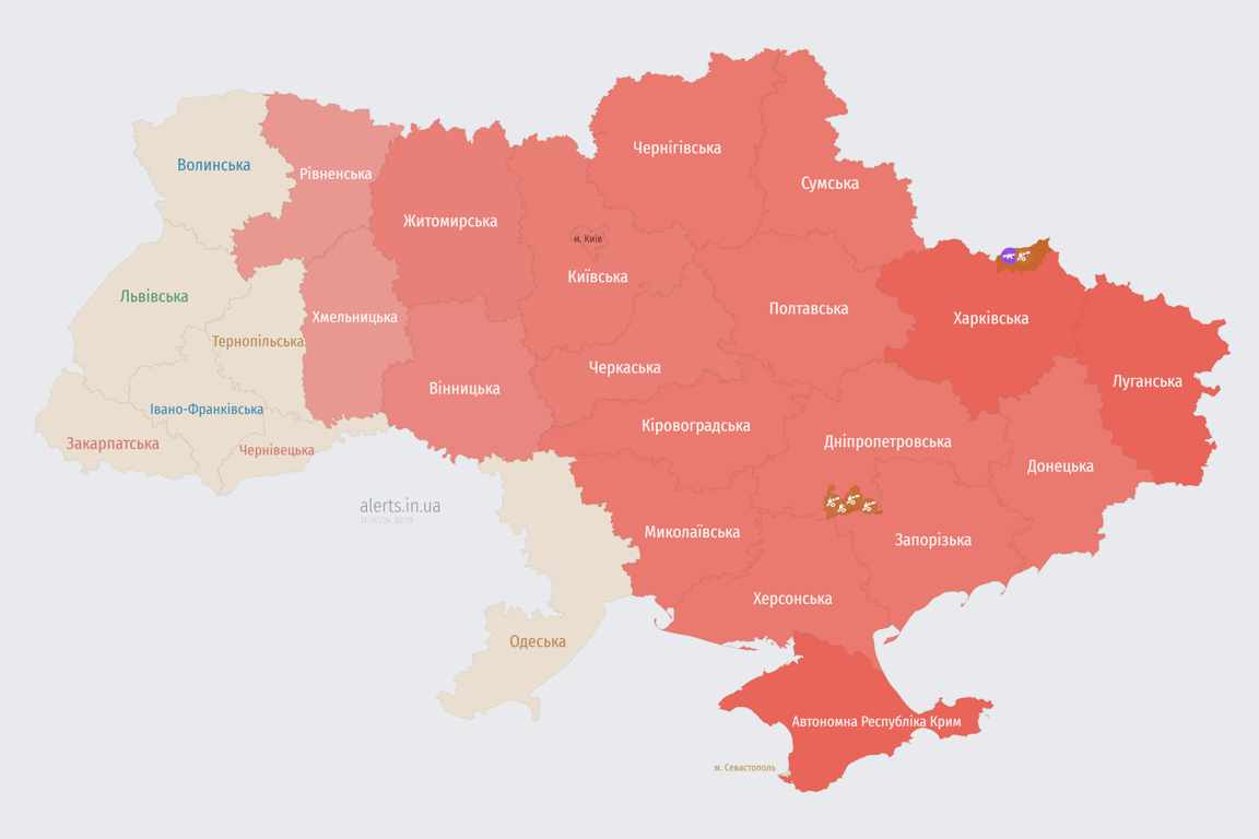 Нічний російський обстріл України 31 липня