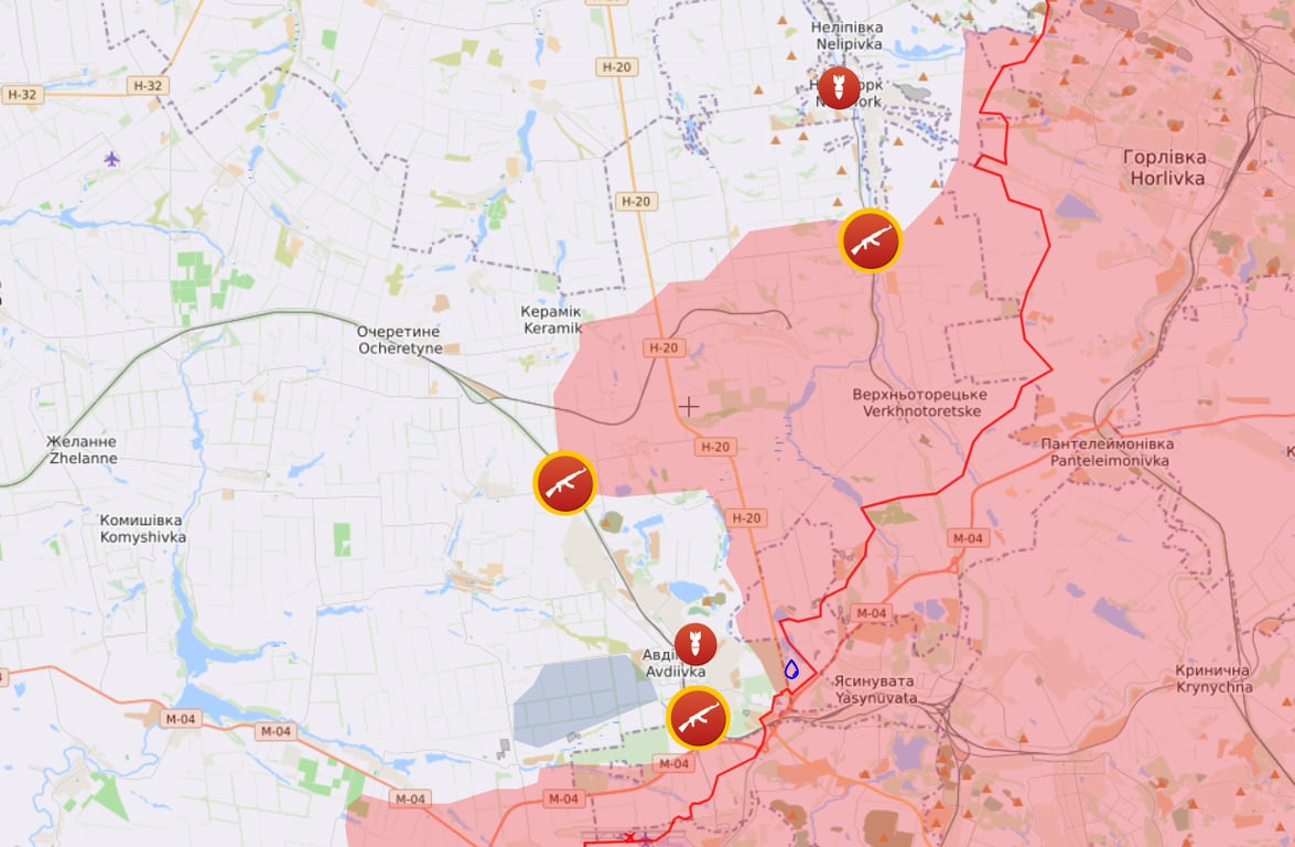 Карта боевых действий на Авдеевском направлении от Liveuamap