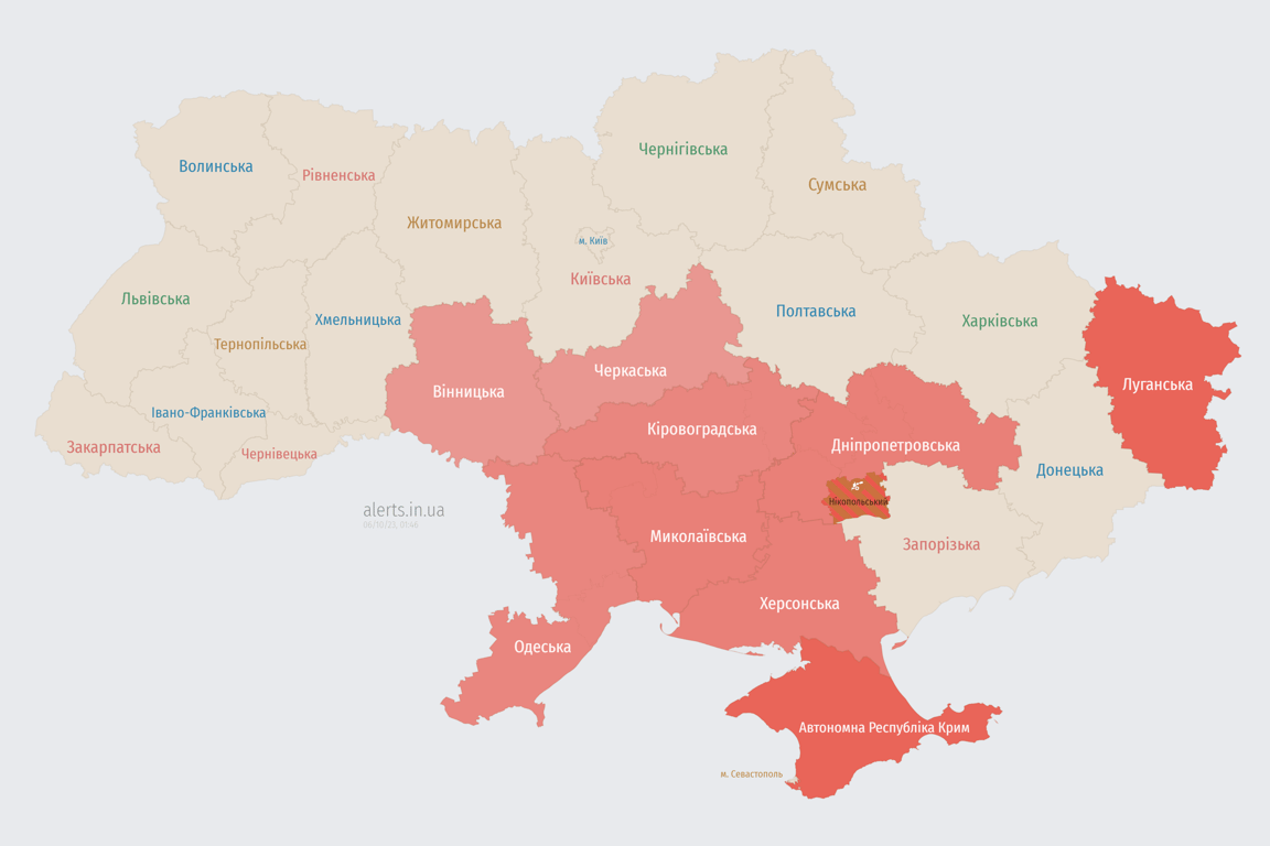 Мапа повітряної тривоги в Україні сьогодні 6 жовтня
