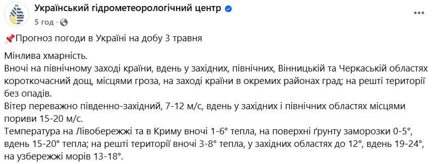 Погода в Україні на 3 травня