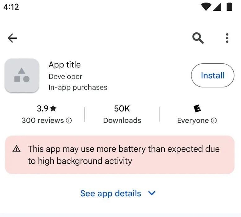 Предупреждение про потребление энергии в Google Play