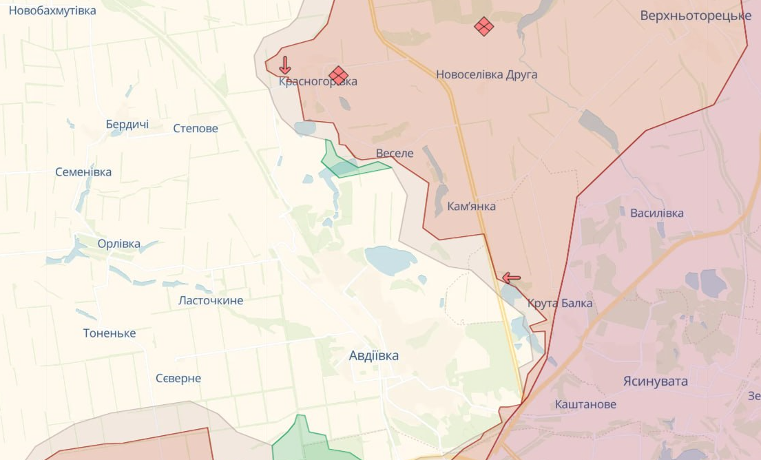 Карта бойових дій на Авдіївському напрямку від Deepstate. Фото: скриншот