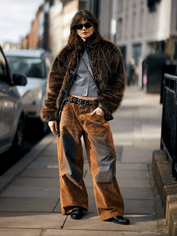 Коричневі джинси з потертостями стануть родзинкою образу