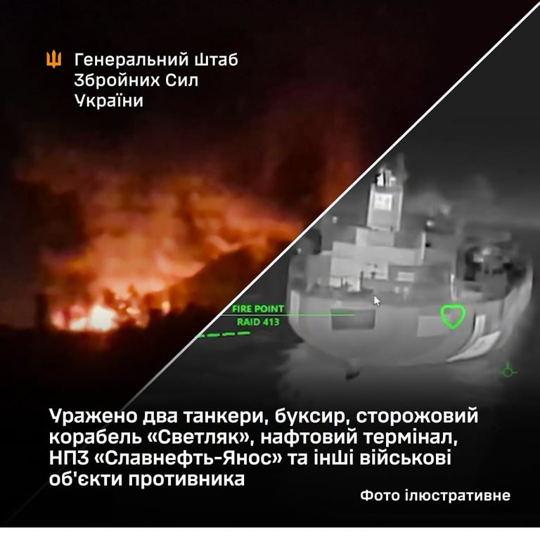 Генштаб: Сили оборони уразили НПЗ "Славнефть-Янос" в РФ та російські танкери - фото 1