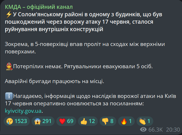 В поврежденном доме в Соломенском районе упала конструкция - фото 1