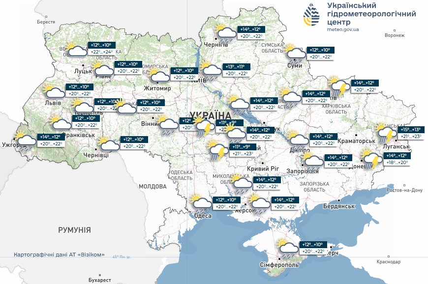 Мапа прогнозу погоди в Україні на завтра 17 травня 2026 року від синоптиків Укргідрометцентру