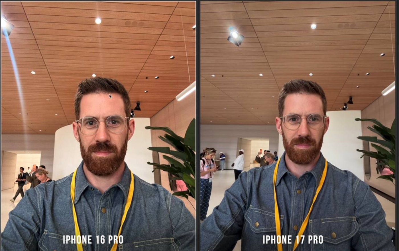 Фото с фронтальной камеры iPhone 17 Pro и iPhone 16 Pro