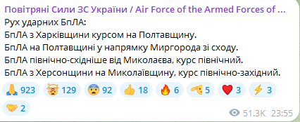 Поздним вечером 18 августа некоторые области Украины оказались под атакой ударных БпЛА