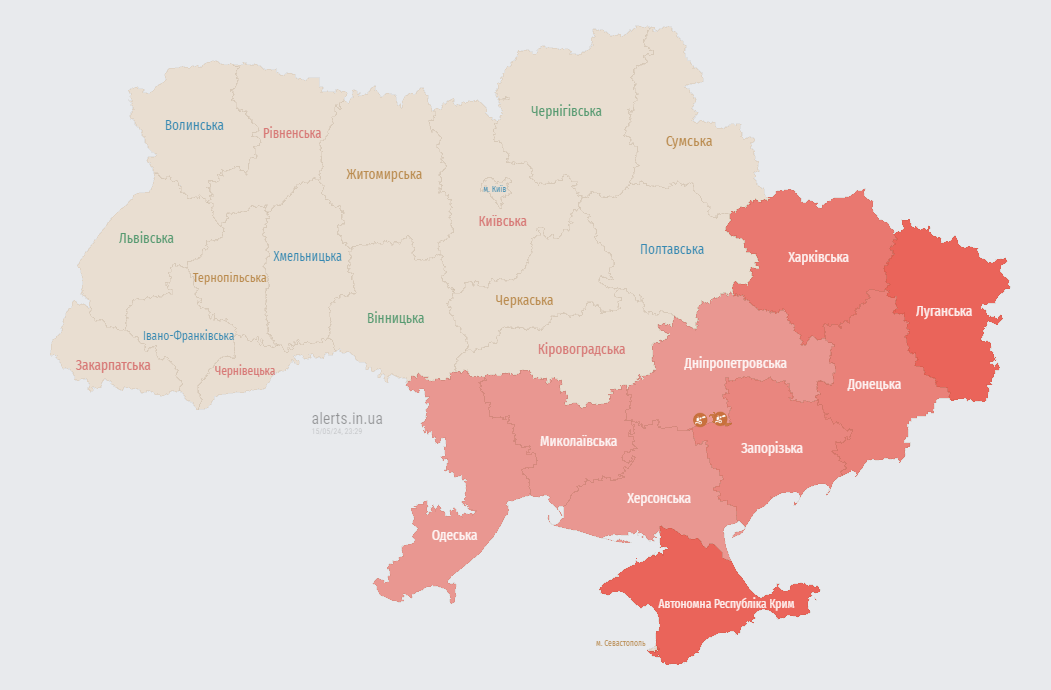 Карта повітряних тривог в Україні 15 травня 
