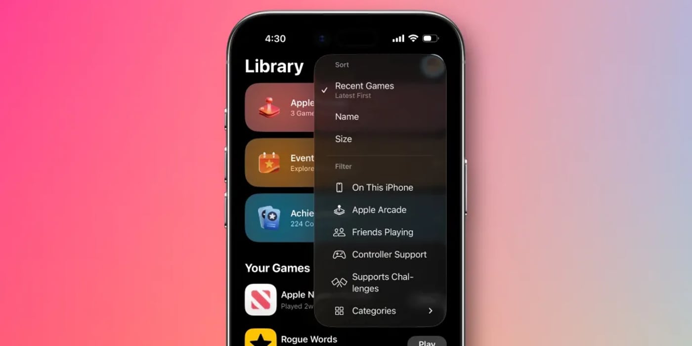 Обновленное приложение Games в iOS 26.2 beta 2