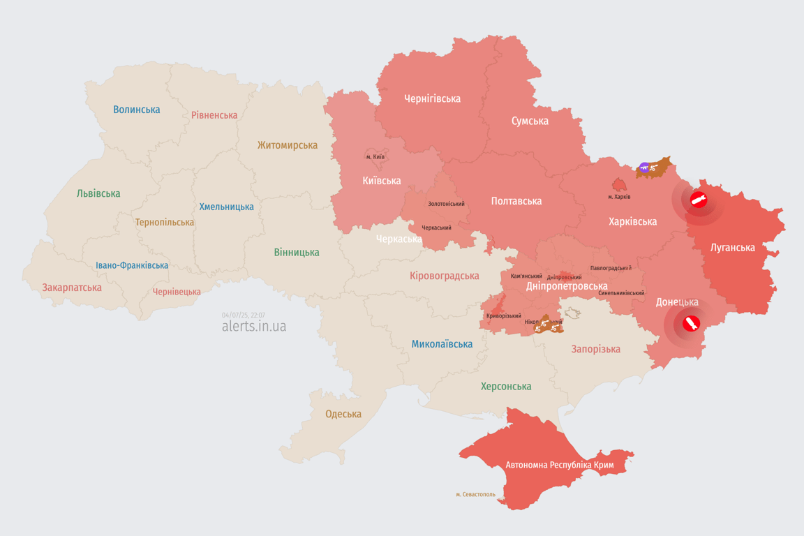 Карта повітряних тривог 4 липня